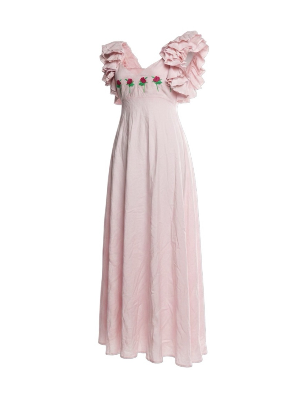 Fanm Mon Pale Pink Maxi Dress with Rose Embroidery NWT